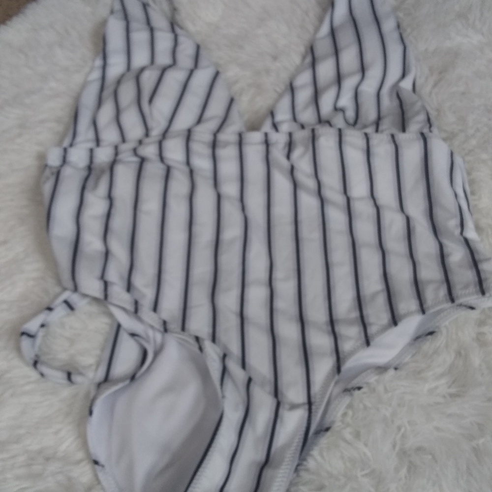 Striped one piece bathing suit